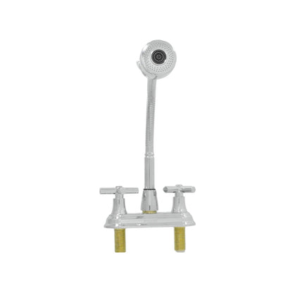 Mezcladora de lavabo 4" FIDIC con regadera flexible extraíble y dos manijas cromadas