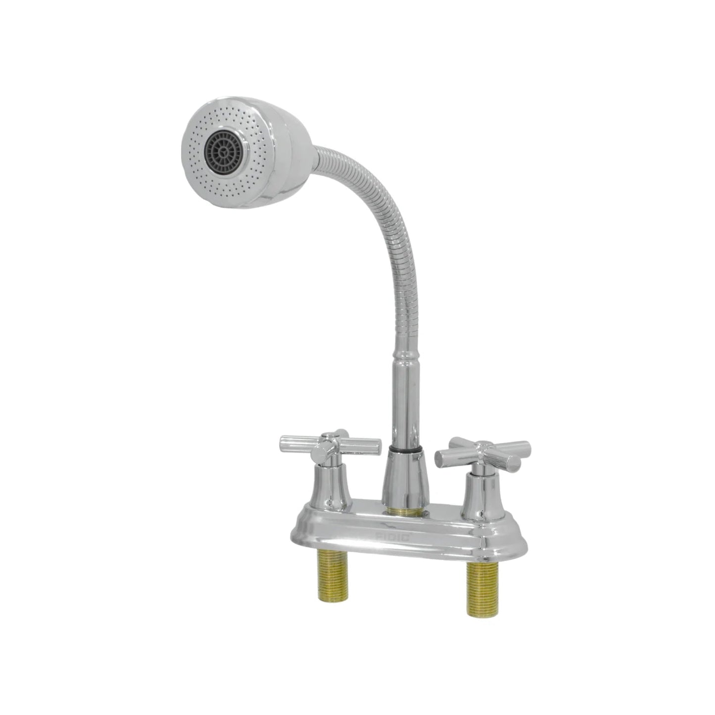 Mezcladora de lavabo Fidic 4" cromo con cuello flexible y rociador, manerales de cruz.