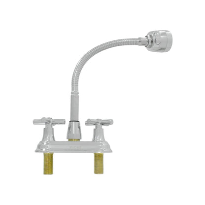 Mezcladora de lavabo Fidic cromada con cuello flexible, manerales de cruz y base de 4 pulgadas