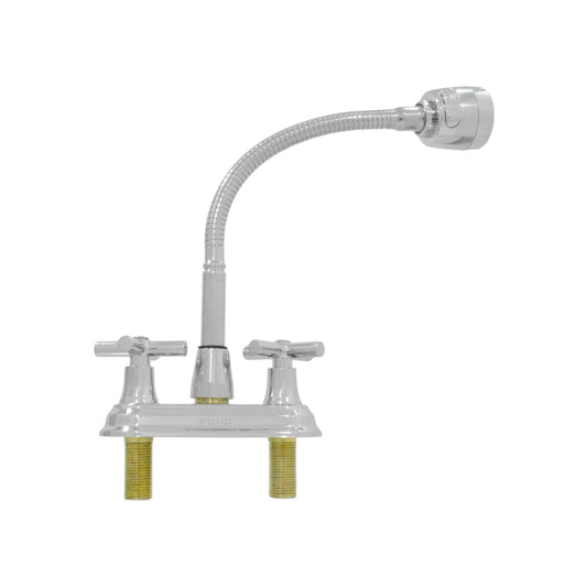 Mezcladora de lavabo Fidic cromada con cuello flexible, manerales de cruz y base de 4 pulgadas