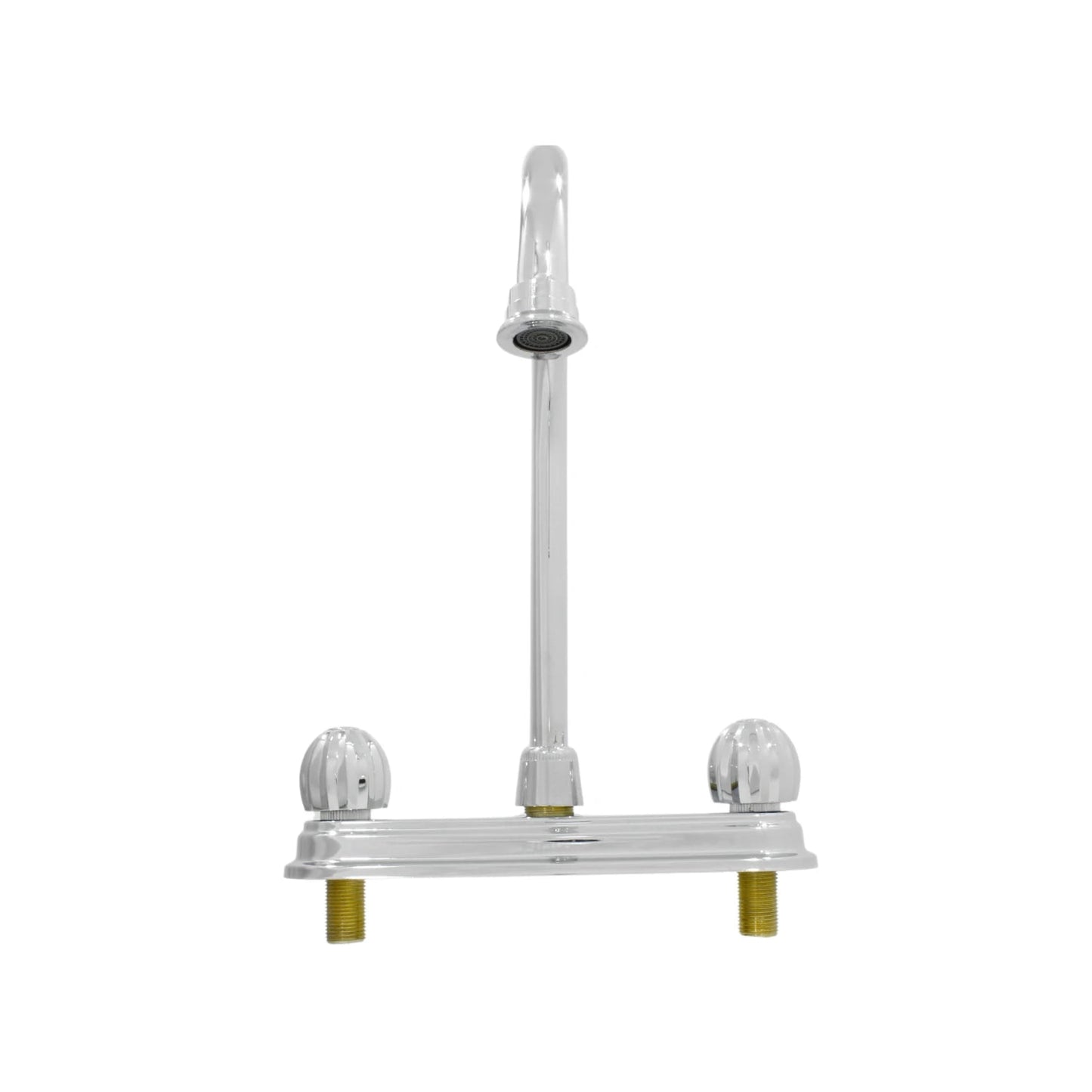 Mezcladora de fregadero cromada 8 pulgadas, con caño alto y dos manijas tipo pomo estriado, para cocina