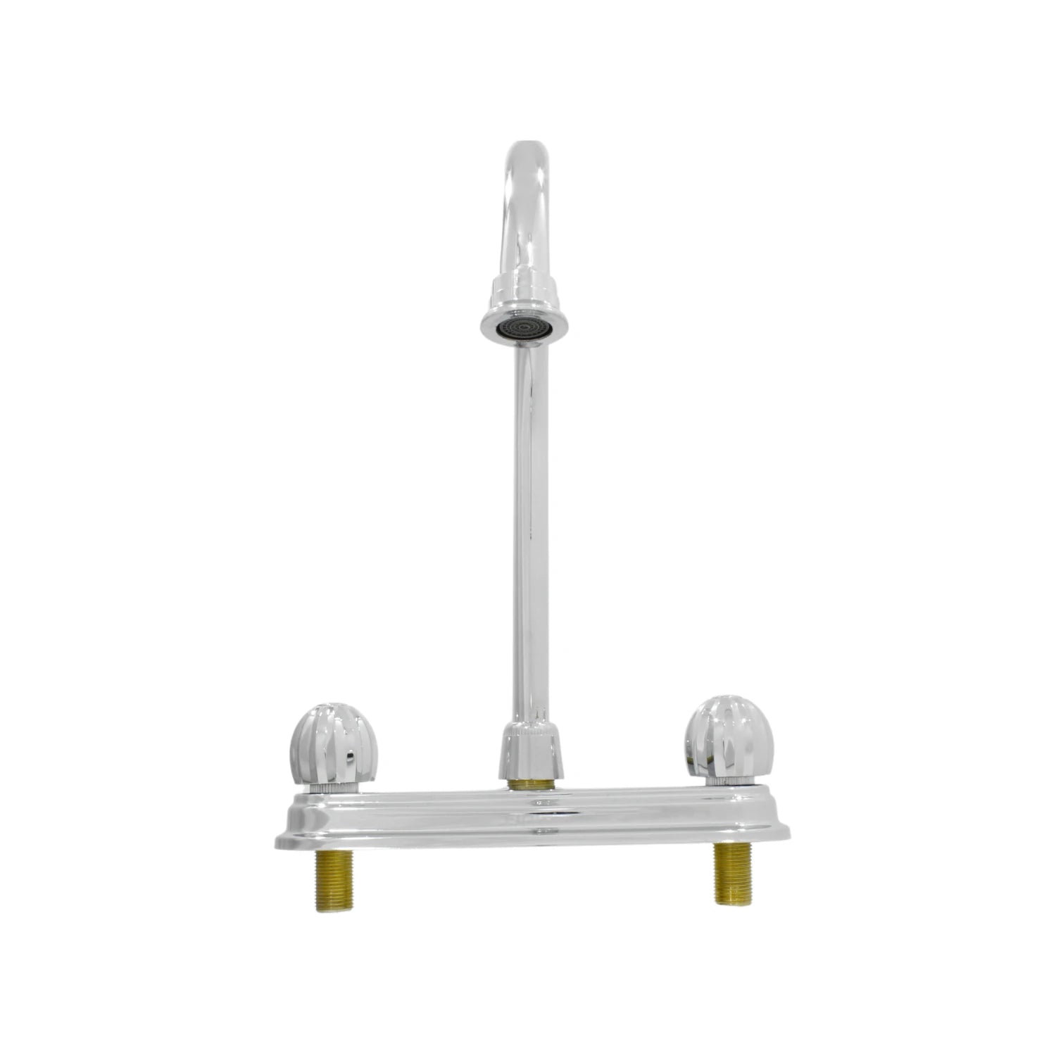 Mezcladora de fregadero cromada 8 pulgadas, con caño alto y dos manijas tipo pomo estriado, para cocina