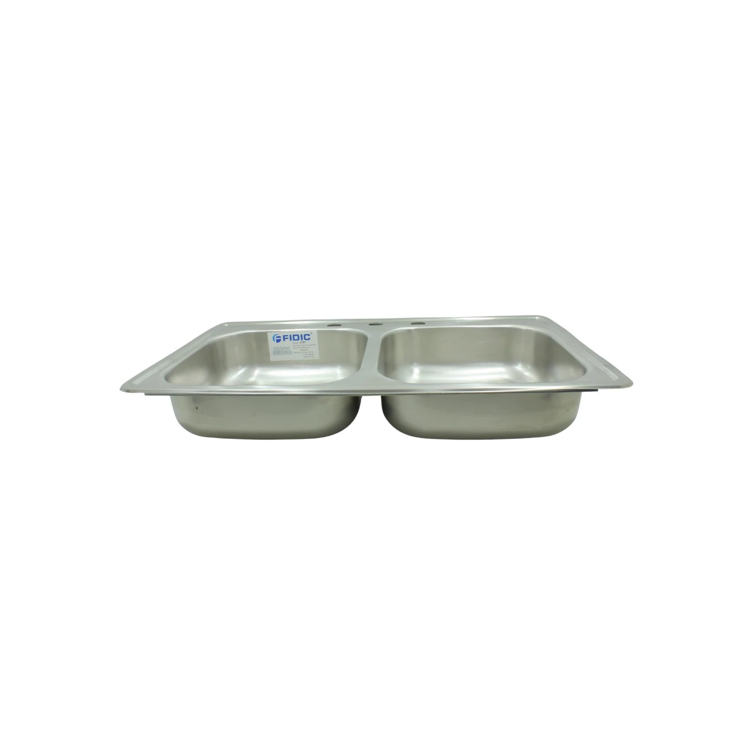 Tarja Fidic de acero inoxidable doble tina para cocina, con orificios de grifería, sobreponer.