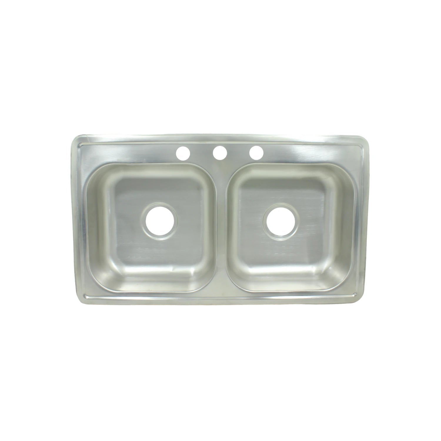 Tarja doble de cocina en acero inoxidable brillante, dos tinas, 3 orificios para grifería, de sobreponer.