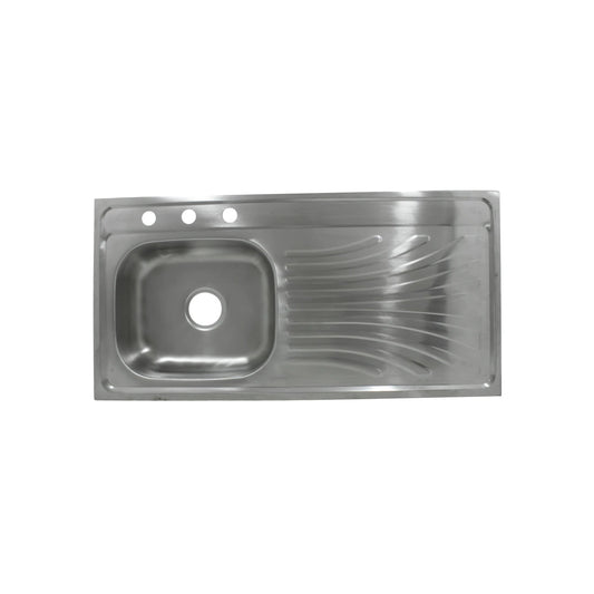 Tarja fregadero acero inoxidable 100x48cm con escurridor derecho y 3 orificios para grifo de cocina