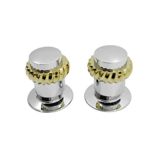 Manerales de regadera cromados con anillo dorado acanalado, set de 2 para grifería de baño