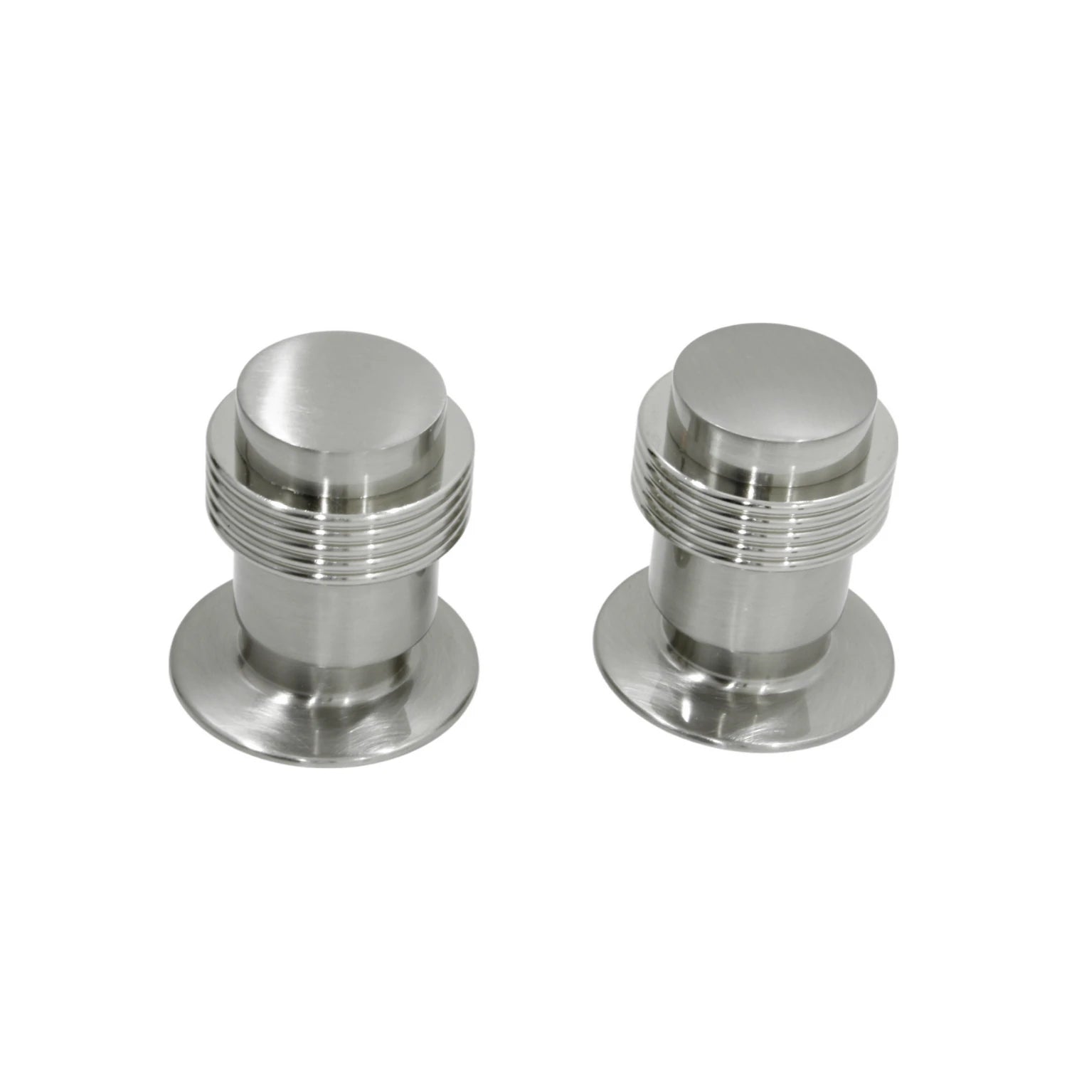 Par de manerales satinados de acero inoxidable para regadera, diseño moderno con anillos.
