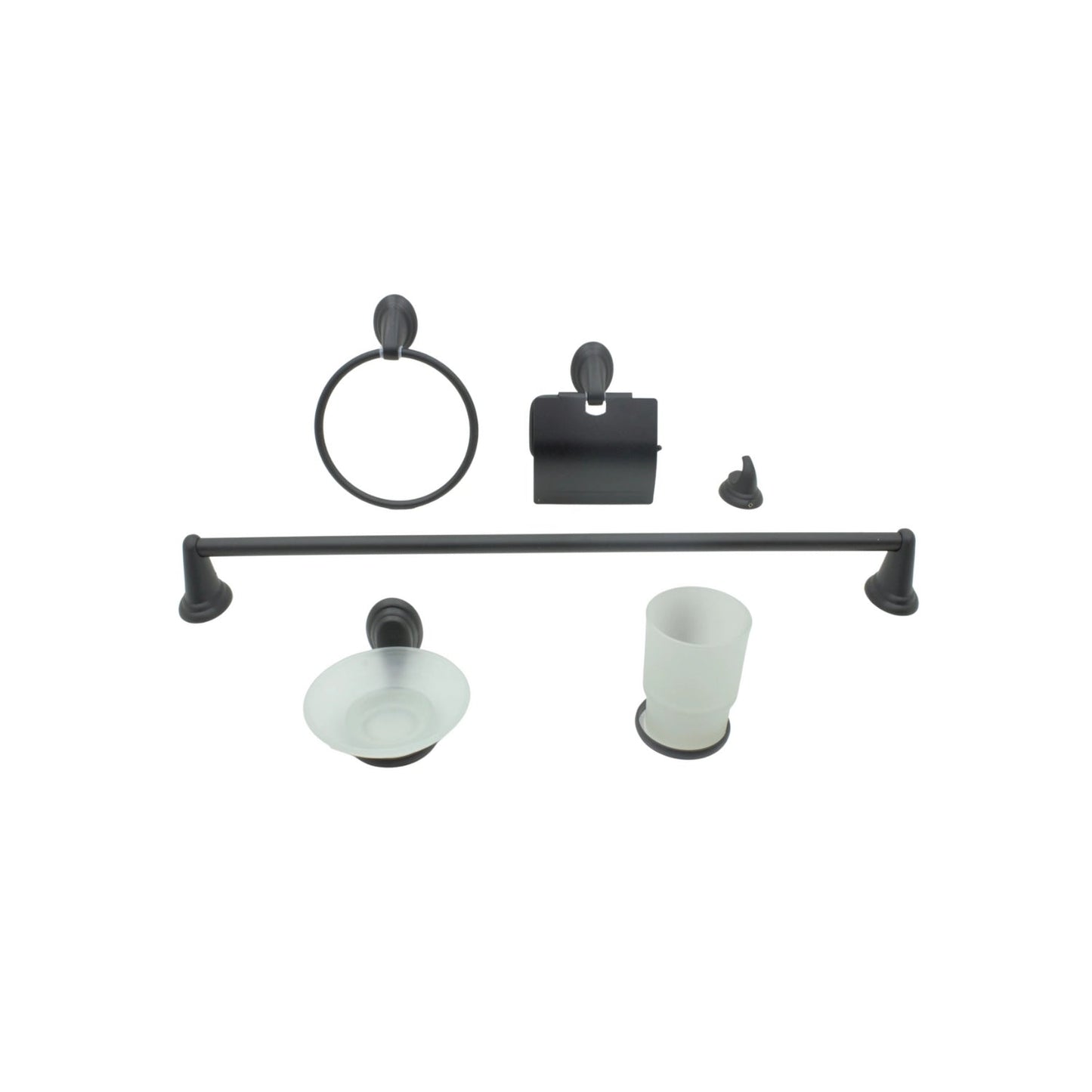 Juego de 6 accesorios de baño negro mate: toallero, portarrollos, jabonera, vaso, barra de toallas y gancho