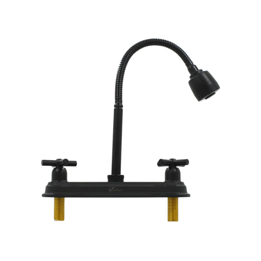Mezcladora de fregadero Valmain negra con cuello flexible y manerales de cruz para cocina
