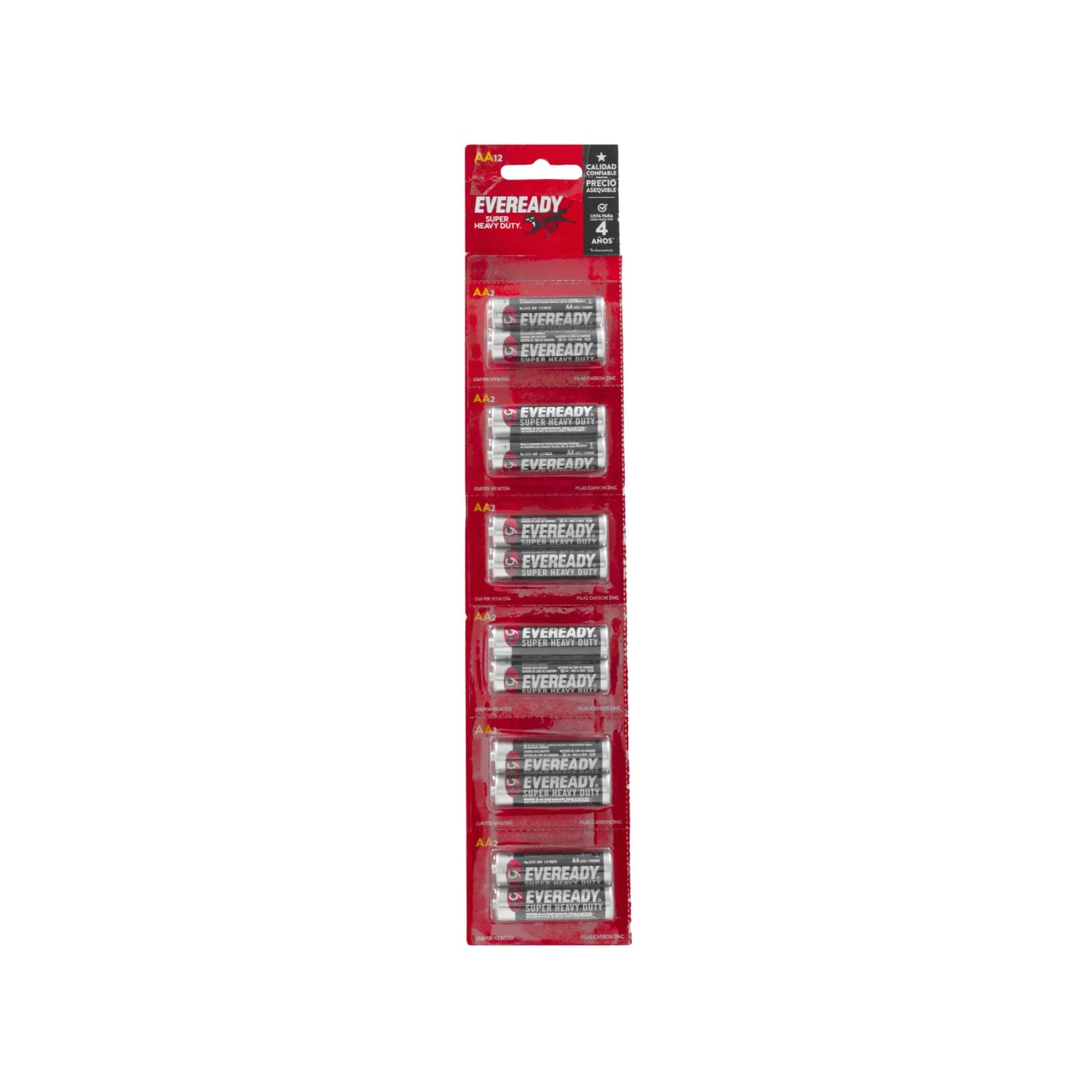 Pilas doble A Eveready Super Heavy Duty, paquete de 12 baterías de carbón-zinc