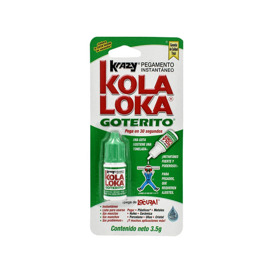 Kola Loka Goterito pegamento instantáneo 3.5g. Adhesivo súper fuerte para plástico, metal, cerámica y cristal, secado rápido.