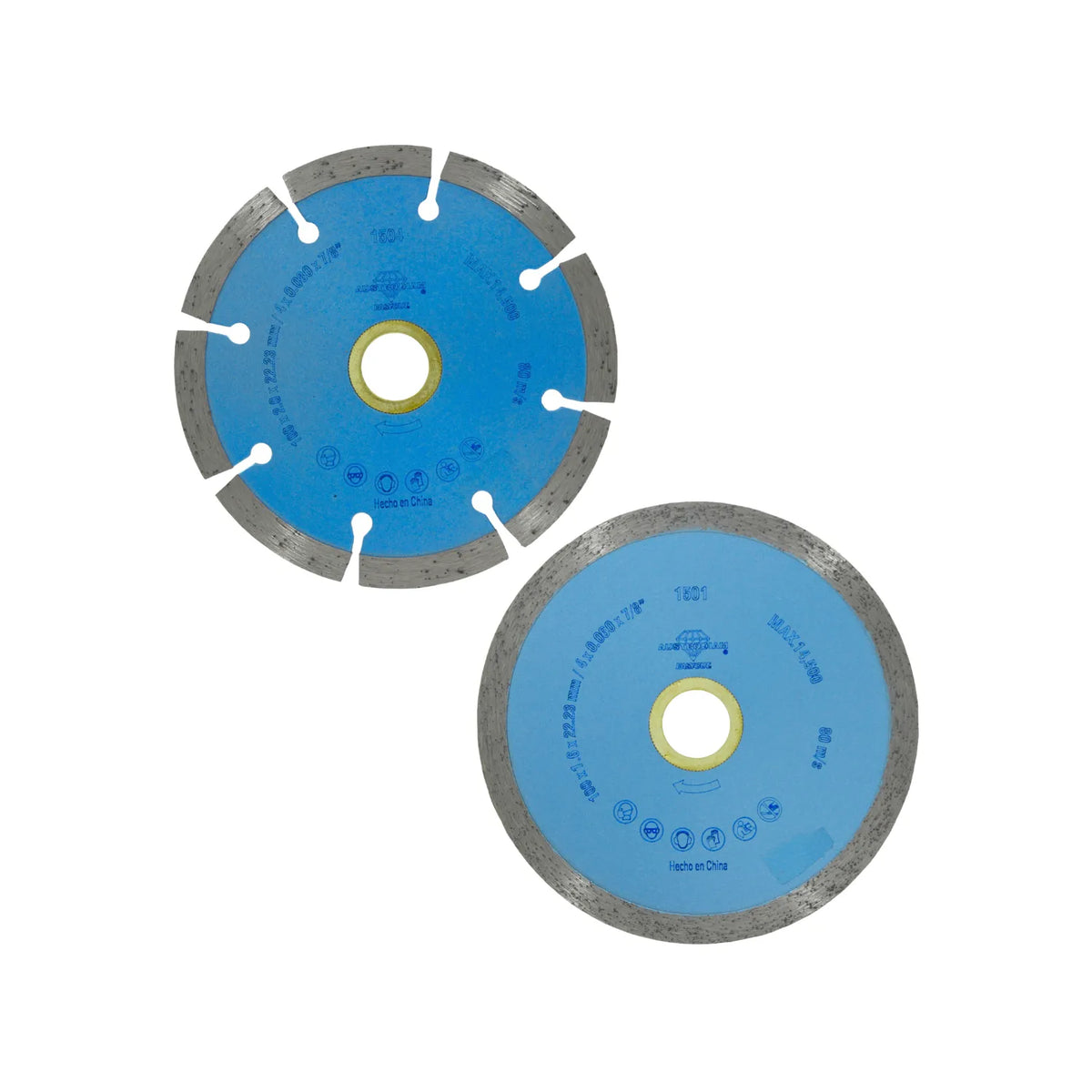 Discos de diamante Austrodiam azules de 100mm tipo segmentado y continuo para corte de concreto y piedra.