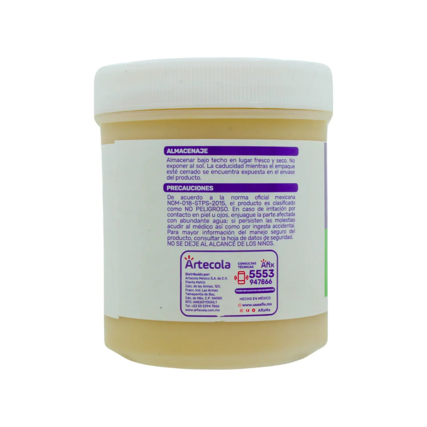 Adhesivo en pasta beige Artecola, bote plástico con tapa para ferretería. Construcción y reparaciones.