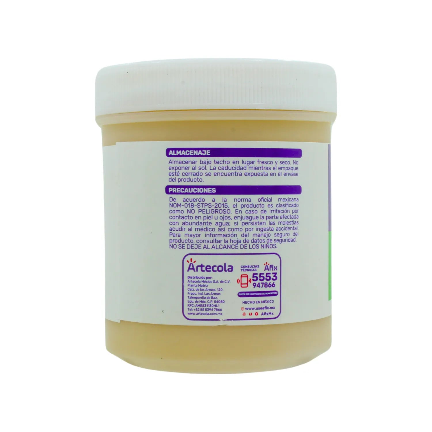 Adhesivo en pasta beige Artecola, bote plástico con tapa para ferretería. Construcción y reparaciones.