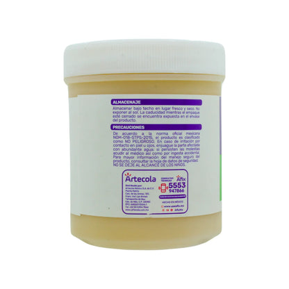 Adhesivo en pasta beige Artecola, bote plástico con tapa para ferretería. Construcción y reparaciones.