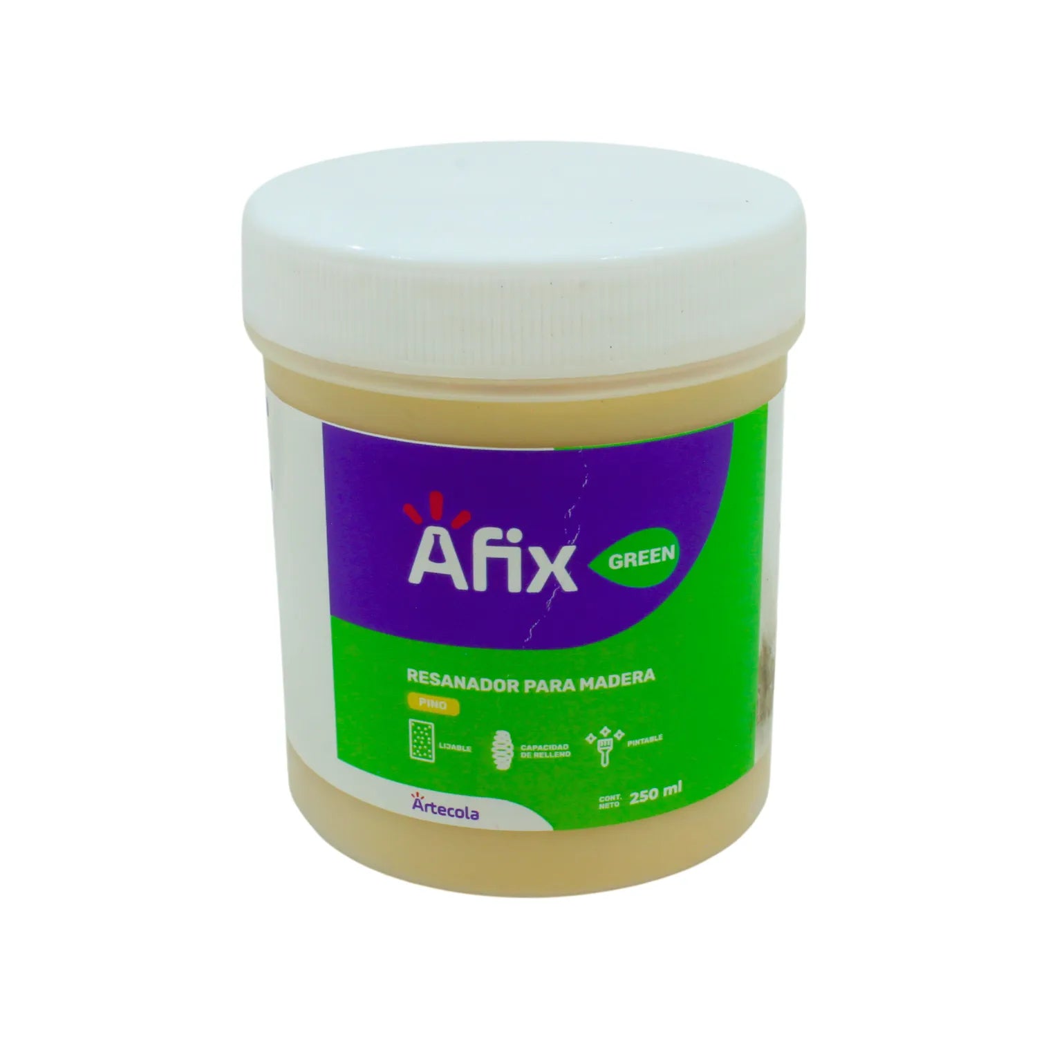 Resanador de madera Afix color pino 250ml, pasta rellena grietas, lijable y pintable