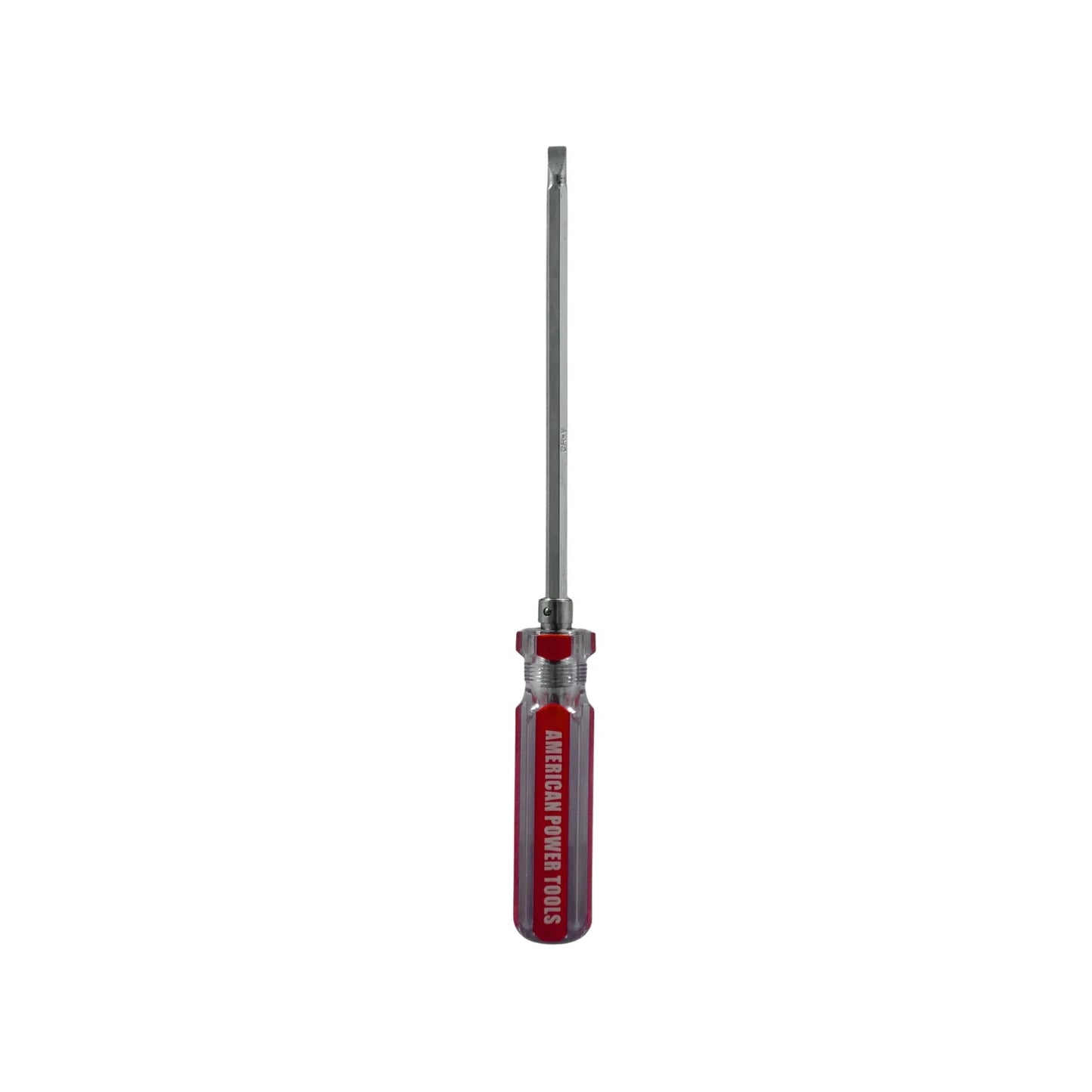 Desarmador 2 en 1 American Power Tools, puntas plana y Phillips, mango rojo transparente, acero Cr-V.