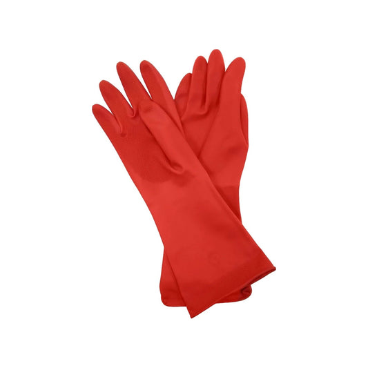 Par de guantes de hule rojos, antideslizantes, ideales para limpieza del hogar y protección de manos.