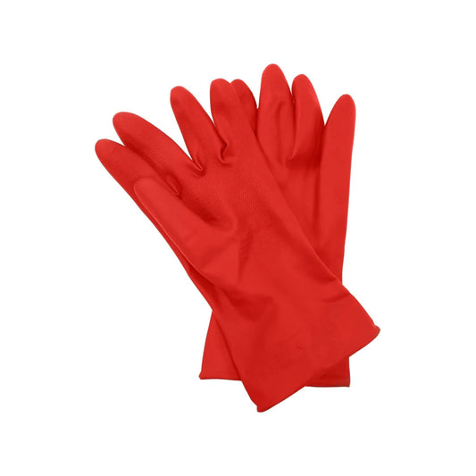 Guantes de hule rojos para limpieza y protección, con textura antideslizante.
