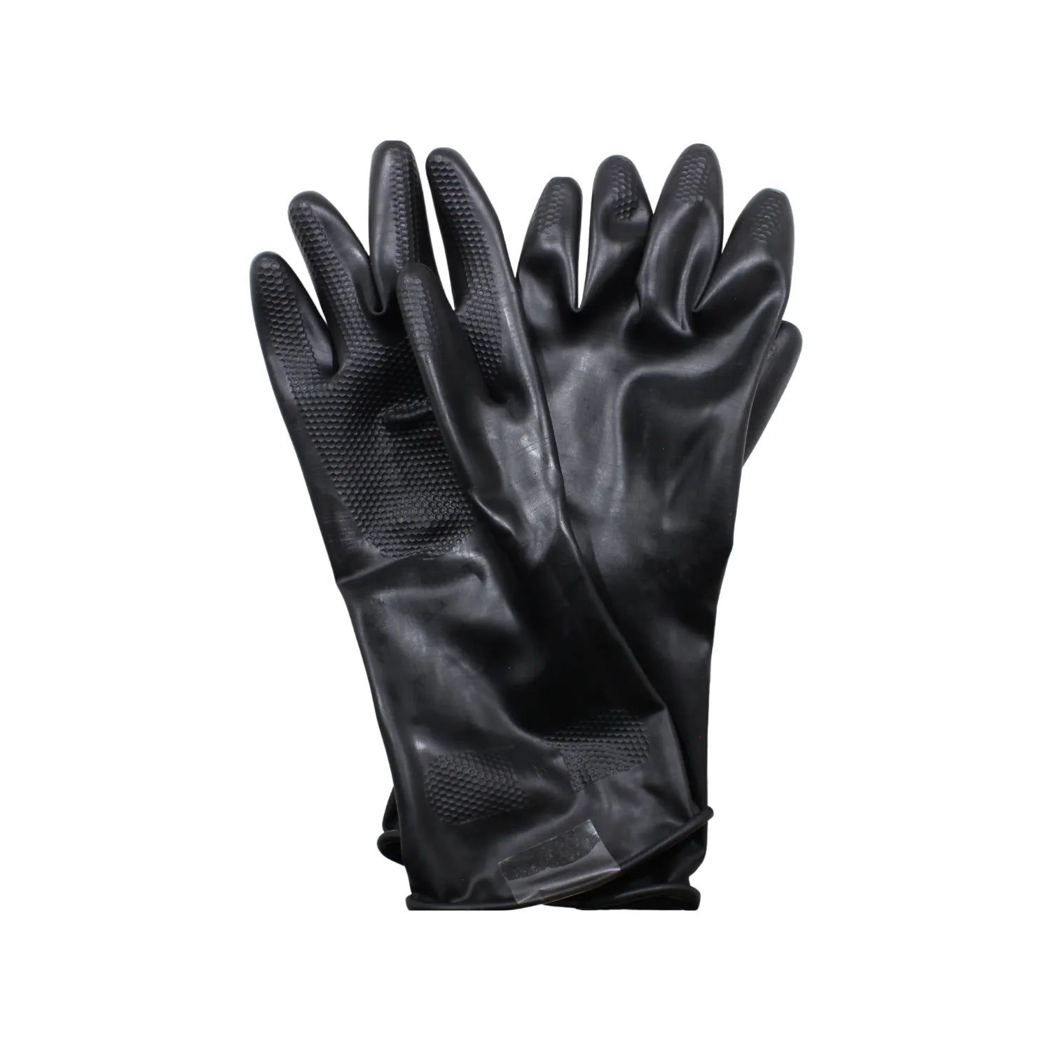 Guantes de caucho negros con palma texturizada antideslizante para limpieza pesada y uso industrial