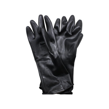 Guantes de caucho negros con palma texturizada antideslizante para limpieza pesada y uso industrial