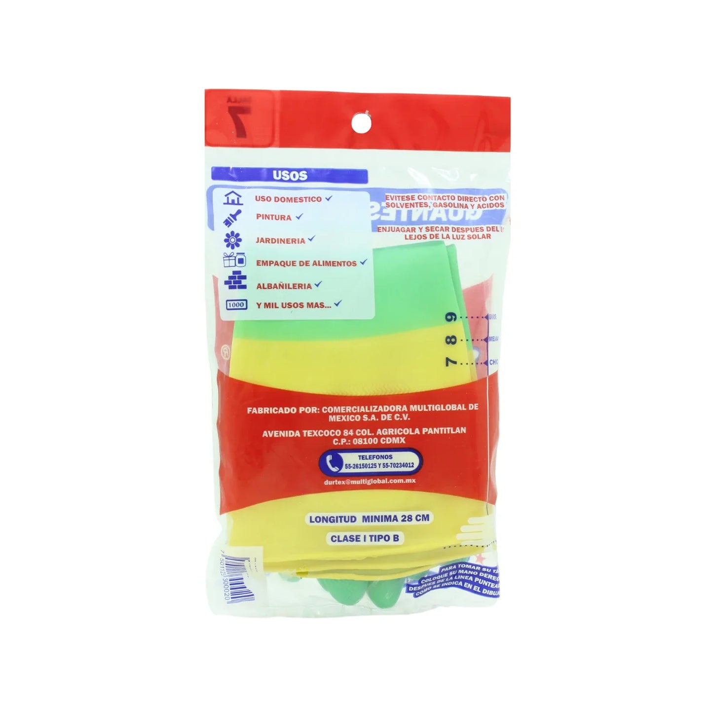 Guante de hule #7 verde/amarillo Durtex