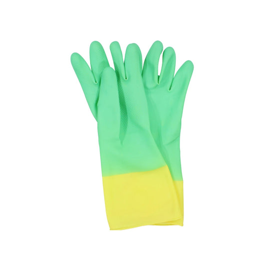 Guantes de h hule verdes y amarillos para limpieza, protección del hogar o jardinería