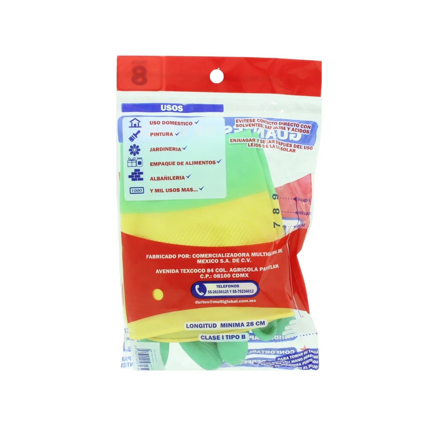 Guante de hule #8 verde/amarillo Durtex