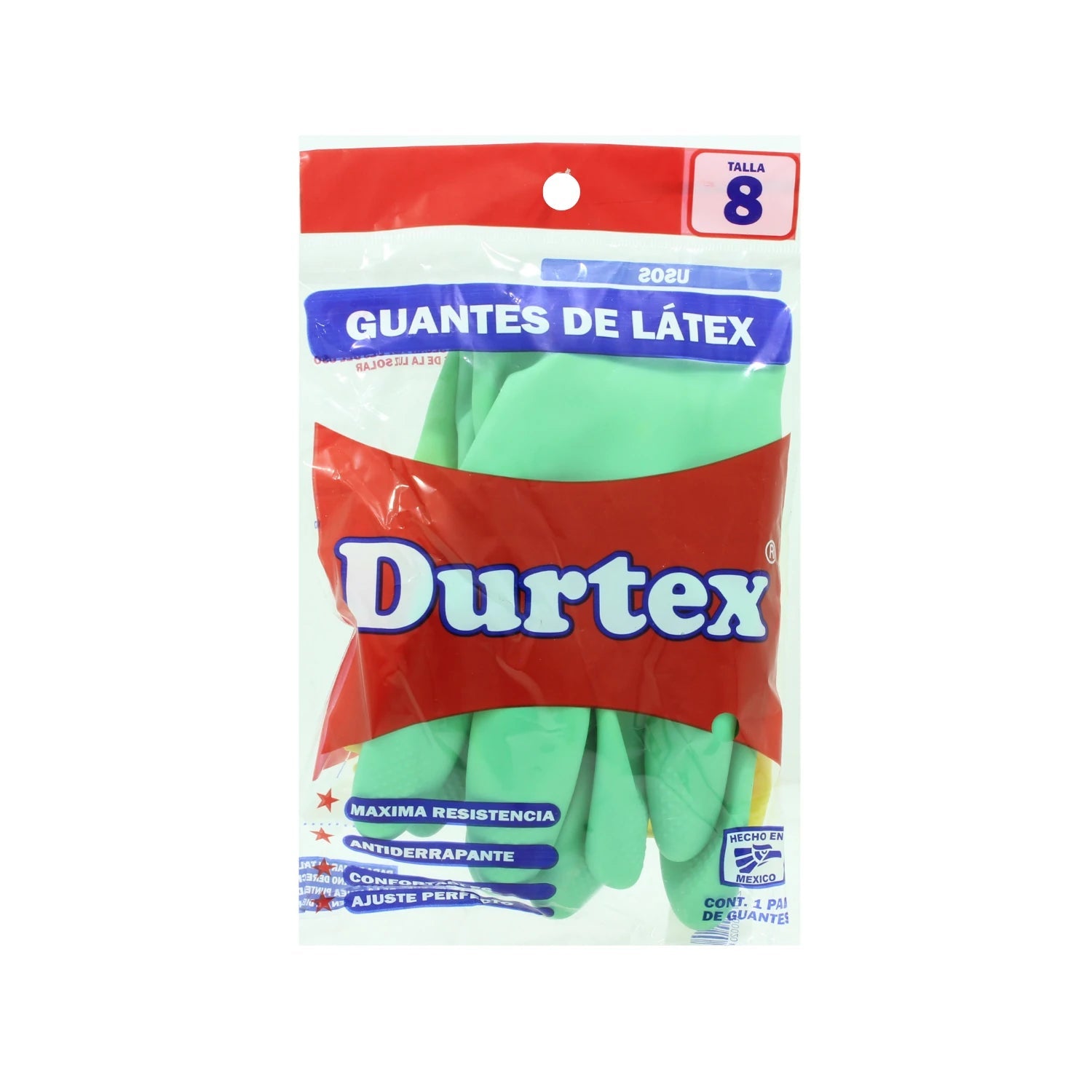 Guantes de látex Durtex talla 8 verdes, antiderrapantes y de máxima resistencia para limpieza general.
