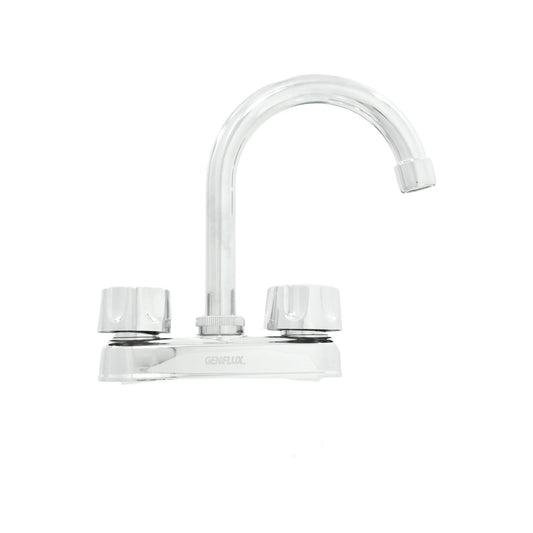 Mezcladora de lavabo Genflux cromada con dos manerales, caño curvo y acabado brillante