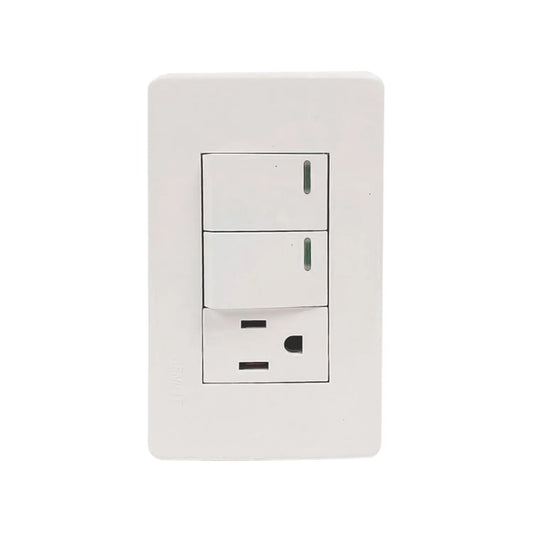 Placa eléctrica Genlit blanca con 2 apagadores de luz con LED y 1 contacto polarizado
