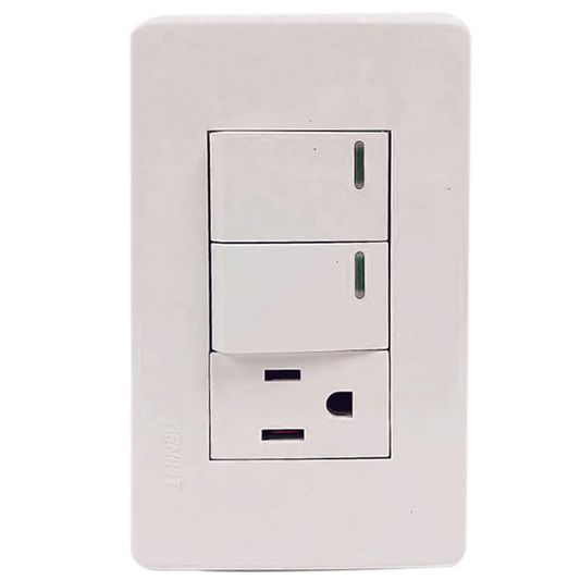 Placa 2 apagadores/1 contacto blanca Genlit GL-PK21B