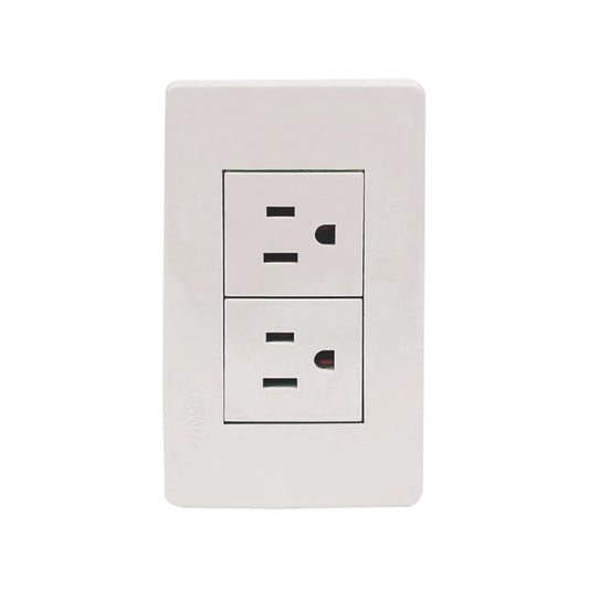 Tomacorriente duplex Genlit blanco, placa eléctrica con 2 enchufes aterrizados.
