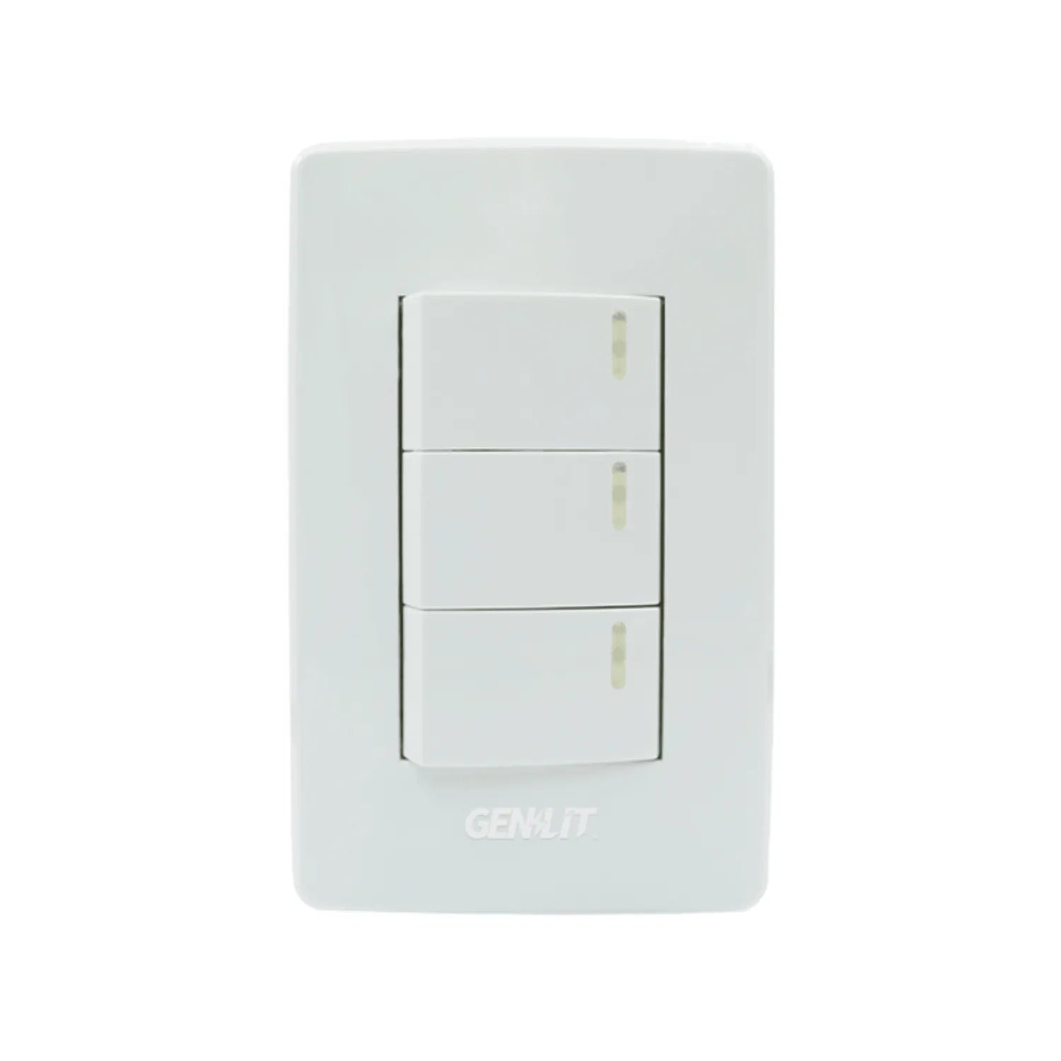 Interruptor triple Genlit blanco de pared para control de iluminación residencial con acabado brillante