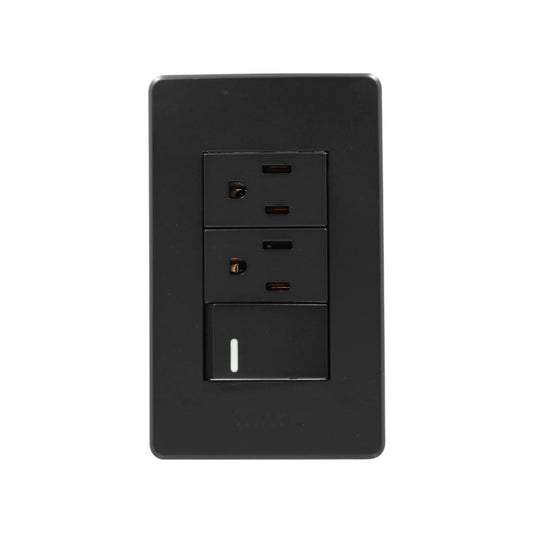 Placa 1 apagador/2 contactos negra Genlit GL-PKBU12 buio