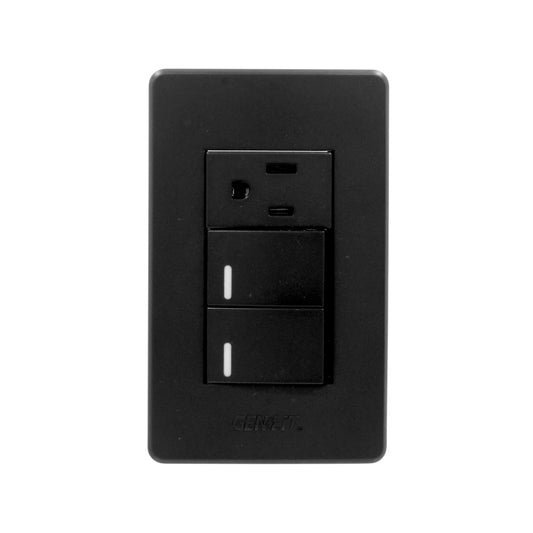 Placa 2 apagadores/1 contacto negra Genlit GL-PKBU21 buio