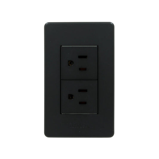 Placa eléctrica Genlit negra con 2 contactos polarizados, tomacorriente doble para pared.