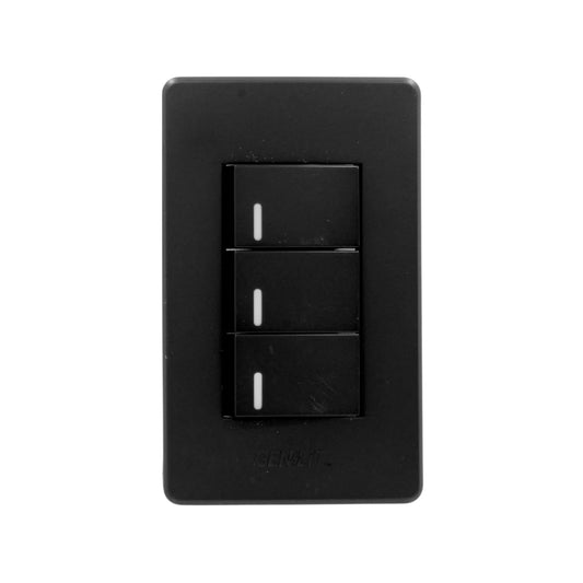Placa 3 apagadores negra Genlit GL-PKBU3A buio