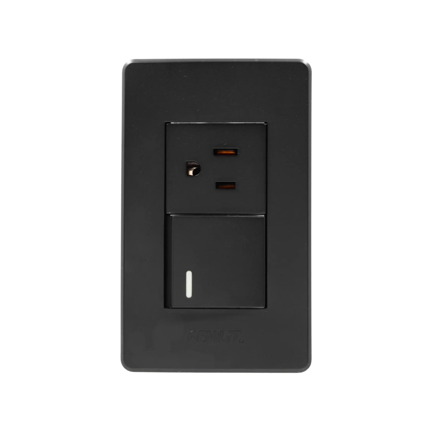 Placa 1 apagador/1 contacto negra Genlit GL- PKBUAC buio