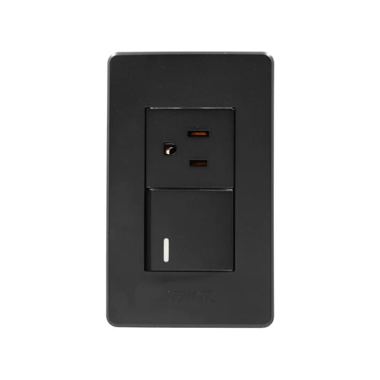 Placa 1 apagador/1 contacto negra Genlit GL- PKBUAC buio