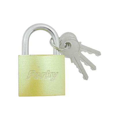Candado Ferky de 38mm dorado con gancho corto y juego de llaves de seguridad
