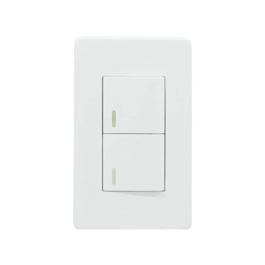 Placa 1 apagador sencillo/1 apagador escalera blanca Genlit GL-PKAEB