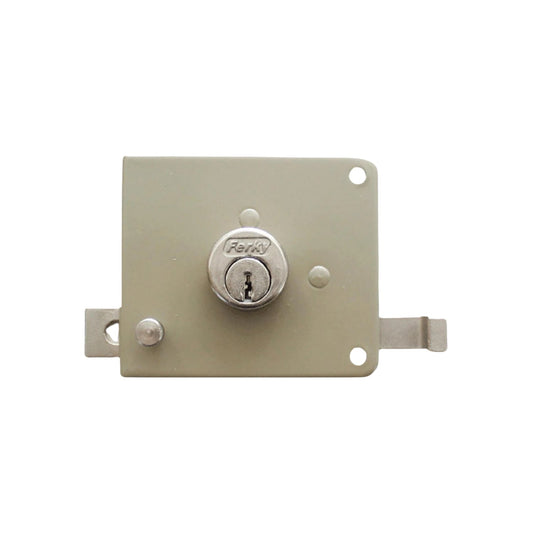 Cerradura Ferky de sobreponer beige con cilindro para llave, pasador y placa rectangular, seguridad para puertas.