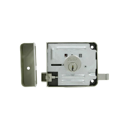 Cerradura de sobreponer Ferky metálica para puerta, mecanismo de seguridad con cilindro, incluye chapa para instalación.