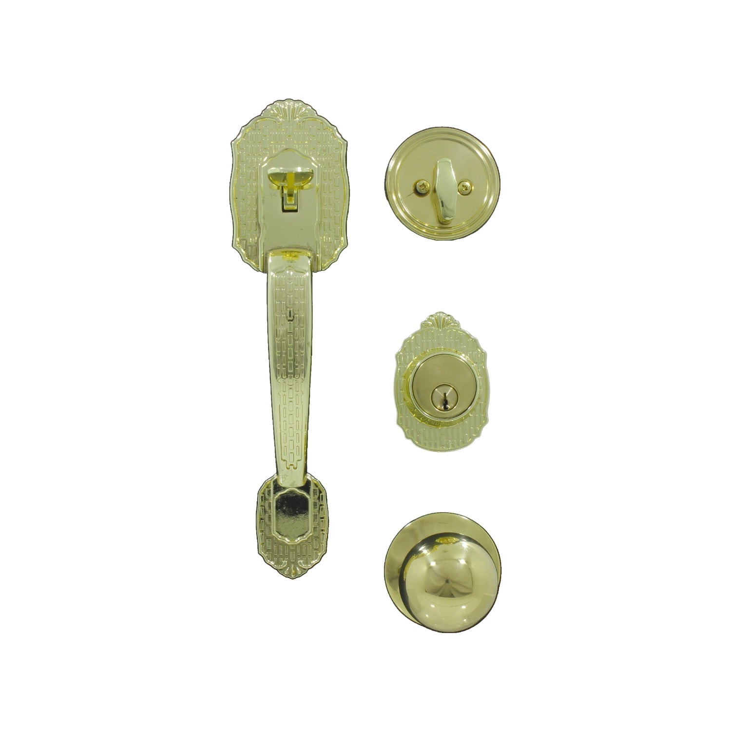 Cerradura de gatillo dorada para puerta principal, con manija exterior, cerrojo de seguridad y perilla interior