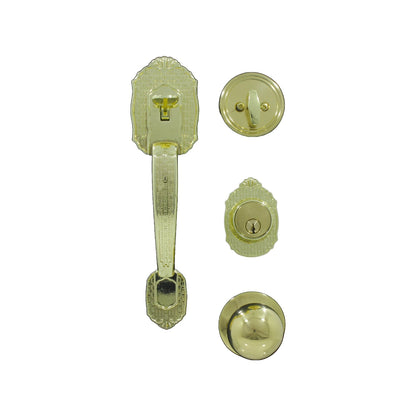 Cerradura de gatillo dorada para puerta principal, con manija exterior, cerrojo de seguridad y perilla interior