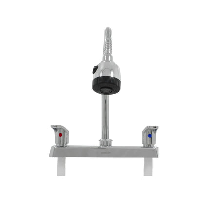 Mezcladora de fregadero Genflux cromada con cuello flexible y dos manijas, puntos azul y rojo