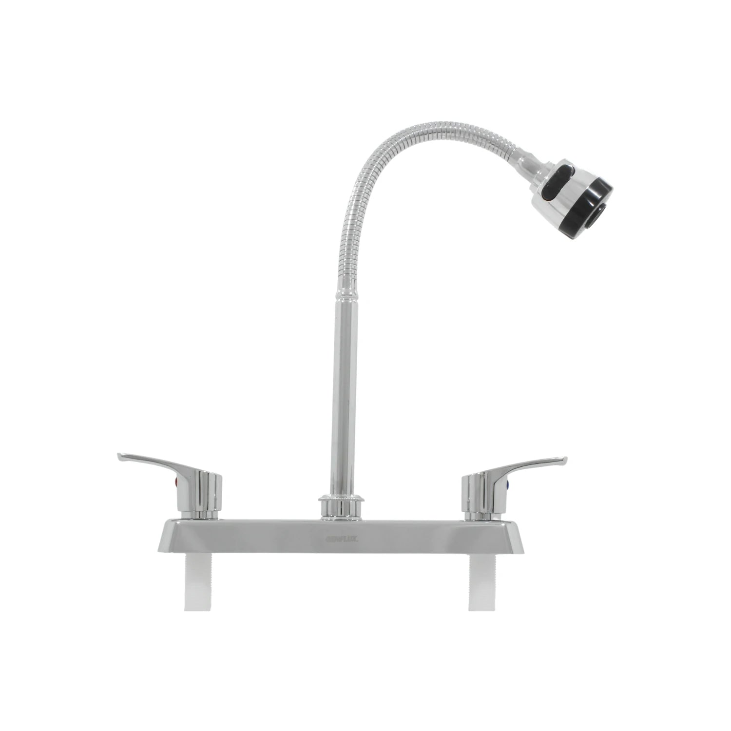 Mezcladora para fregadero Genflux doble maneral, cuello flexible, cromo brillante con rociador
