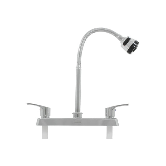 Mezcladora para fregadero Genflux doble maneral, cuello flexible, cromo brillante con rociador
