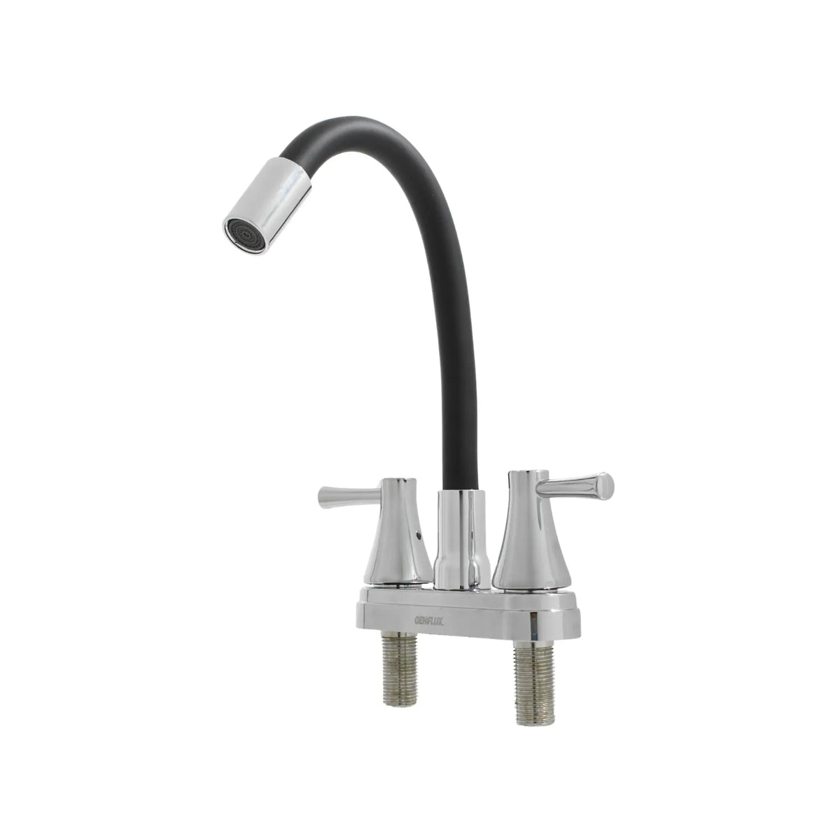 Mezcladora para fregadero Genflux con cuello flexible negro y doble maneral acabado cromado para cocina